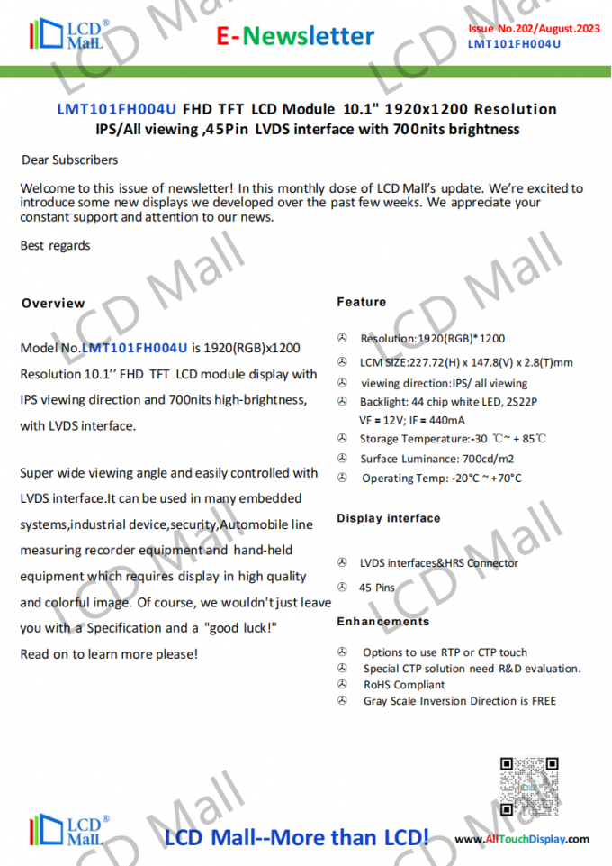 hakkında en son şirket haberleri SORU 202 Newsletter_10.1 inç LMT101FH004U LCD Alışveriş Merkezi  0