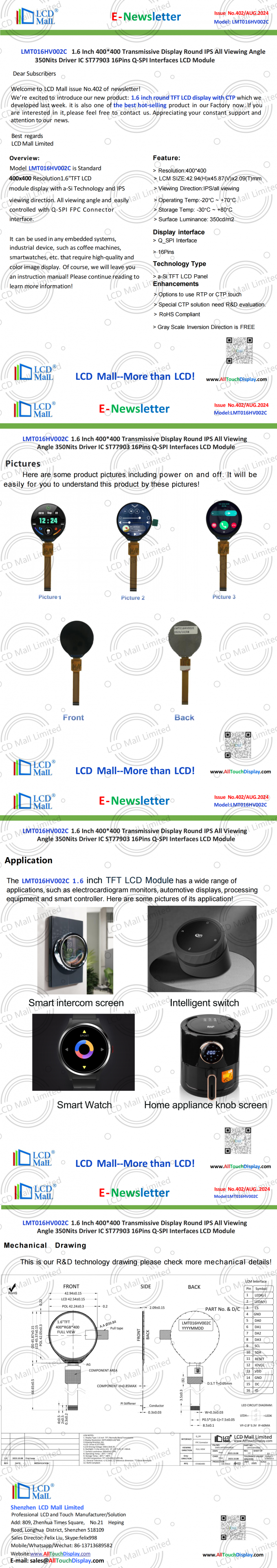 hakkında en son şirket haberleri SORU 402 LCD Mall'dan 1.6 inç LMT016HV002C haber bülteni  0