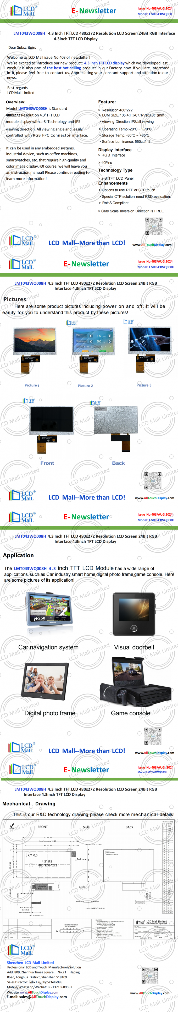 hakkında en son şirket haberleri SORU No.403 Newsletter_4.3 inç LMT043WQ008H LCD Alışveriş Merkezi  0